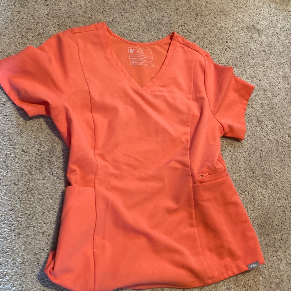 Hot coral figs slim scrub top